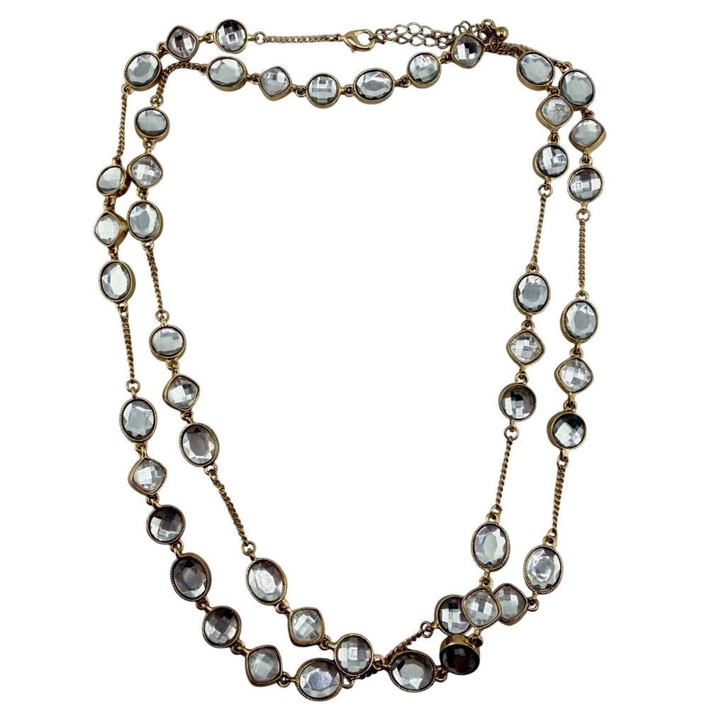 Rhinestone Modern Glam Station Extra Long Gold Tone 42" Fashion Necklace